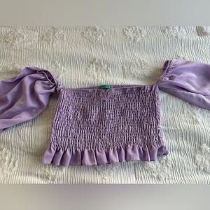 Women’s Smocked crop top lavender purple shirt capped sleeves medium